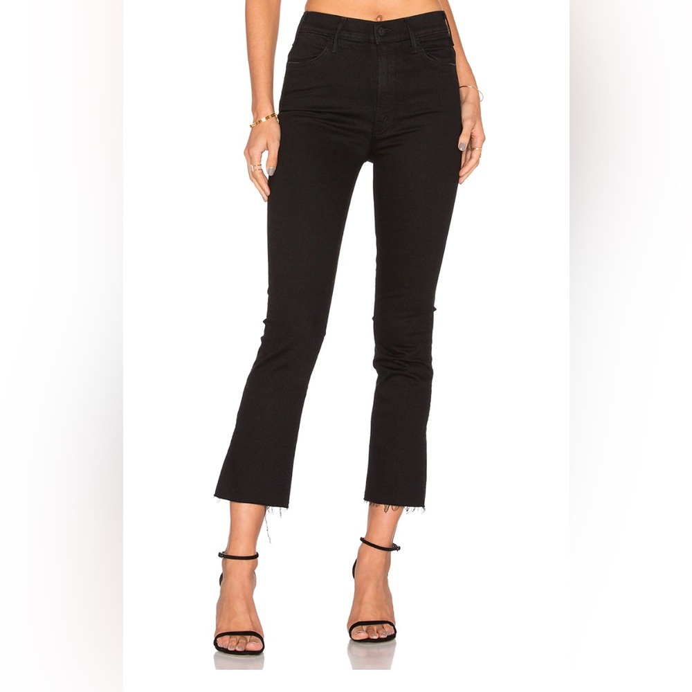 Mother Jeans Hustler Ankle Fray Women 30 Black Not Guilty High Bootcut Flare Raw